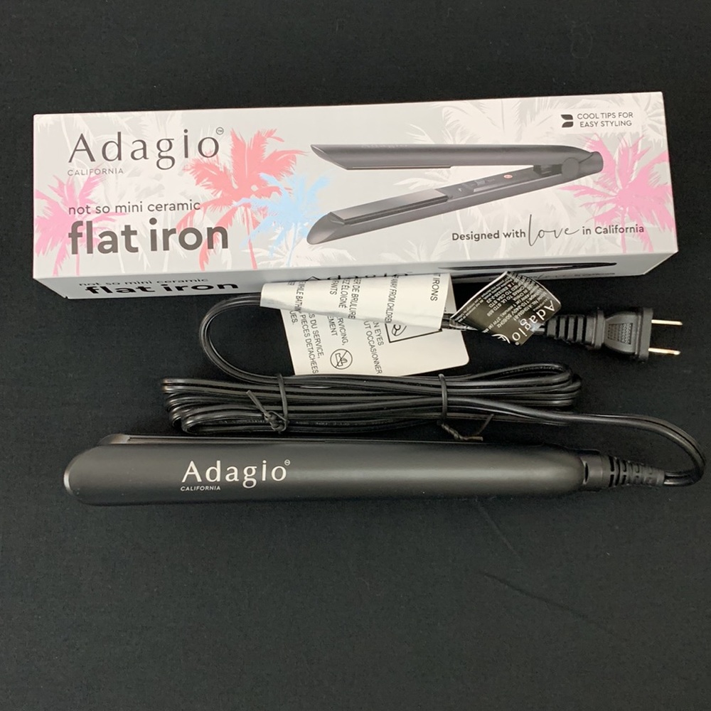 ADAGIO CALIFORNIA Not So Mini Ceramic Flat Iron, Black NIB